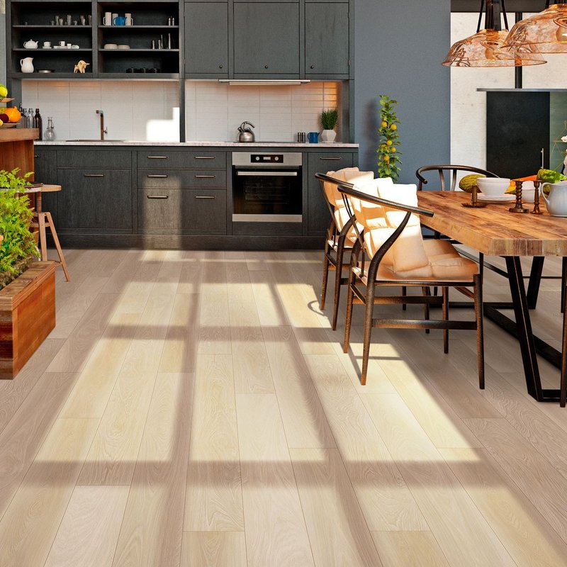 sunny dining area with open concept kitchen